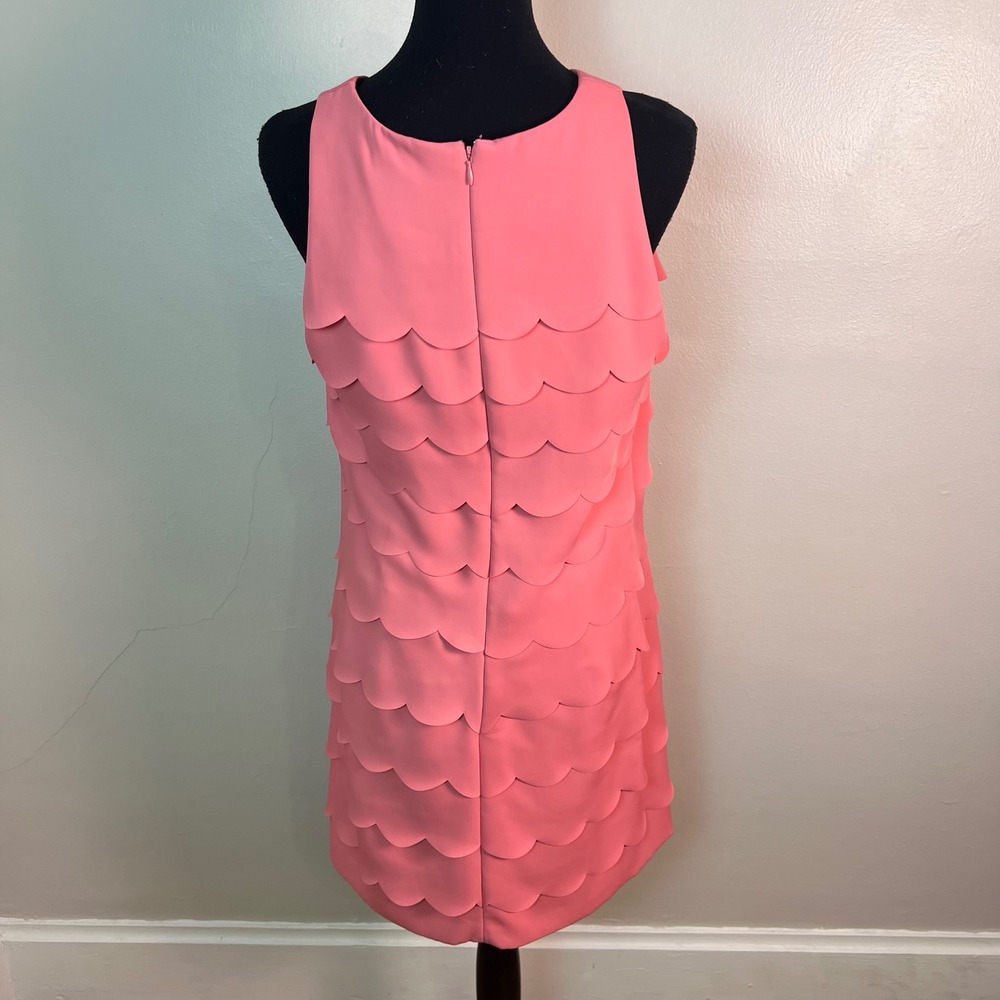 White House Black Market Tiered Dress 10 Pink Scalloped Mini Cocktail Barbiecore - Picture 3 of 10